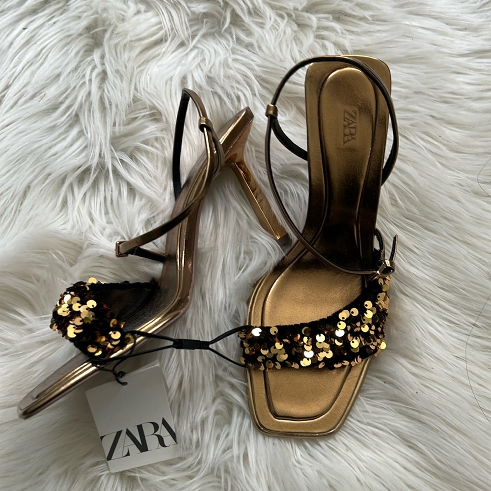 Zara gold sequin heels, size 38 (7.5)